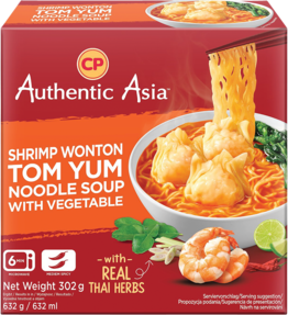 CP AUTHENTIC ASIA THAILAND Shrimp wonton noodle soup Tom Yum with vegetables frozen 302 g