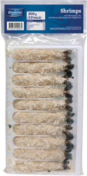 BLUE SEA DIAMOND Vietnam Breaded shrimps coconut 12 cm, raw, with tail 300 g